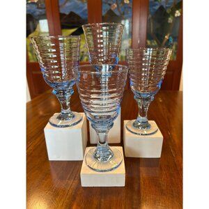 Libbey Stemmed Sirrus Blue Ribbed Wine Glasses.
